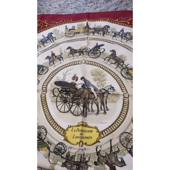 HERMES scarf La Promenade De Longchamps Vintage 35" square Ledoux EUC